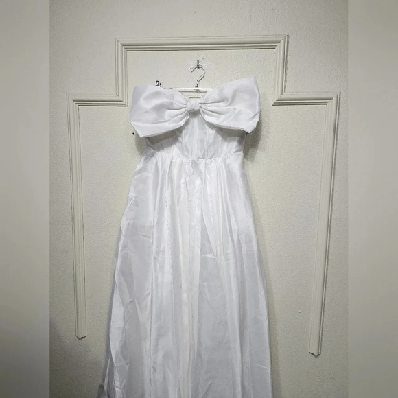 Lulu's Refined Extravagance White Taffeta Bow Maxi Dress With Pockets M Wedding - Picture 7 of 11